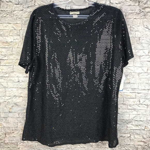 NOTATIONS NWT SIZE 1X BLOUSE-SHORT SLEEVE-SEQUINS - Picture 14 of 16